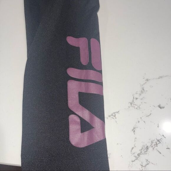Fila Black Leggings with Purple Logo - Size 5/6 - Picture 3 of 6